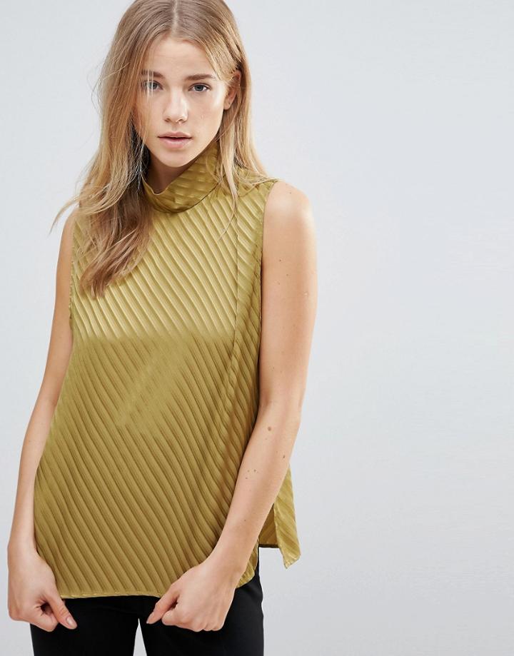 Ganni Garcia High Neck Sleeveless Top - Gold