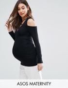 Asos Maternity Top With Cage Detail And Cold Shoulder - Black