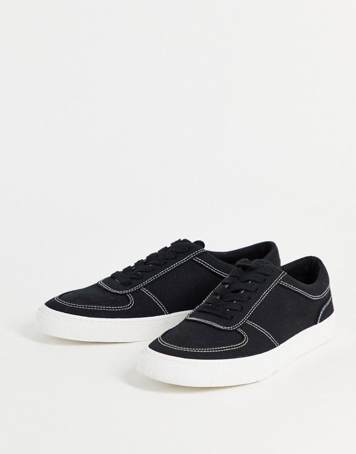 Asos Design Sneakers In Black With Contrast Stitching
