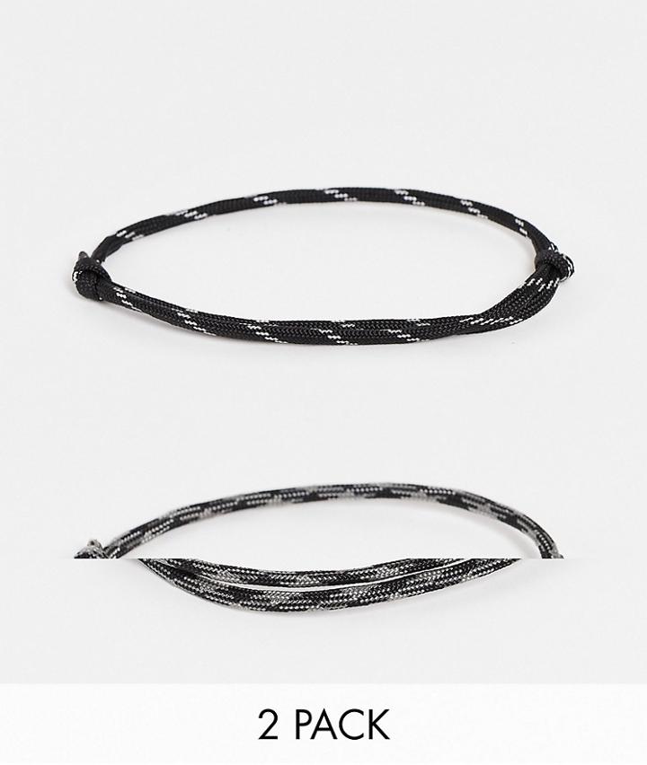 Asos Design 2 Pack Cord Anklet Set In Black And Gray Mix