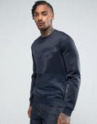 Armani Jeans Mixed Fabric Large Eagle Crew Neck Sweat Navy - Navy