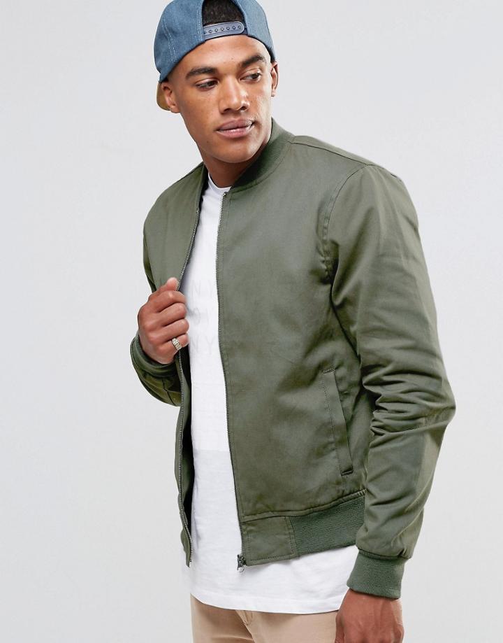 New Look Cotton Bomber In Khaki - Green