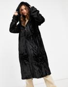 Jayley Long Length Hooded Faux Fur Drawstring Jacket In Black
