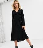 New Look Long Sleeve Wrap Midi Dress In Black - Black