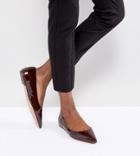 Asos Latch Wide Fit Pointed Ballet Flats - Brown