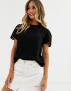 Asos Design T-shirt With Broderie Sleeve In Black