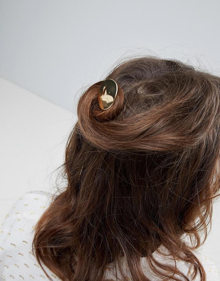 Asos Folded Metal Disc Hair Pin - Gold