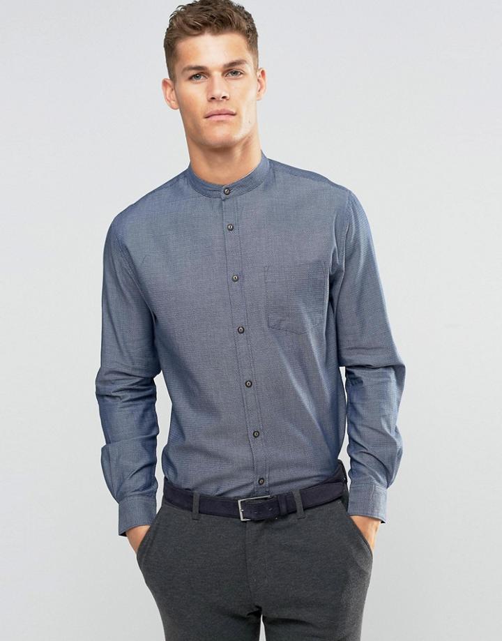 Silver Eight Grandad Collar Shirt In Slim Fit - Gray