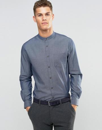 Silver Eight Grandad Collar Shirt In Slim Fit - Gray