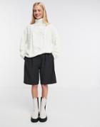 Ax Paris Chunky Rollneck Cableknit Sweater In Buttermilk-yellow