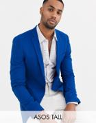 Asos Design Tall Super Skinny Blazer In Blue Crepe - Blue