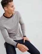 Asos Design Long Sleeve T-shirt With Contrast Ringer In Beige - Beige