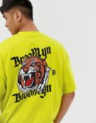 Asos Design Oversized T-shirt With Tiger In Heavy Embroidery - Green