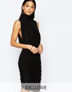 Club L High Neck Ruched Detail Mini Dress - Black