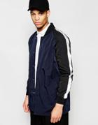 Asos Longline Bomber Jacket With White Sleeves - Navy