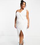 Lavish Alice Plus One Shoulder Wrap Midi Dress In White