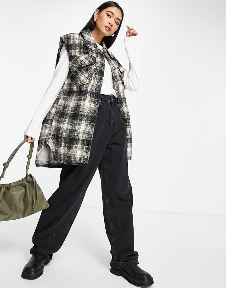 Vero Moda Sleeveless Jacket In Check-multi
