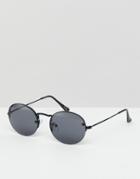 Asos Design Round Sunglasses In Black With Laid On Lens - Black