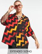 Asos Design Dropped Shoulder Oversized Camp Collar Shirt In Diagonal Zig Zag Stripe-red
