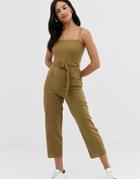Asos Design Strappy Pinny Belted Jumpsuit - Green