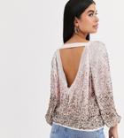 Asos Design Petite Ombre Sequin Batwing Sleeve Top-multi