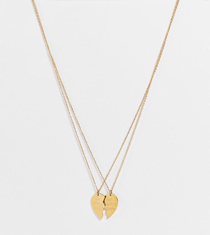 Hoops + Chains Ldn 2-pack Necklaces With 'best Bitches' Slogan In 18 Karat Waterproof Gold Plate
