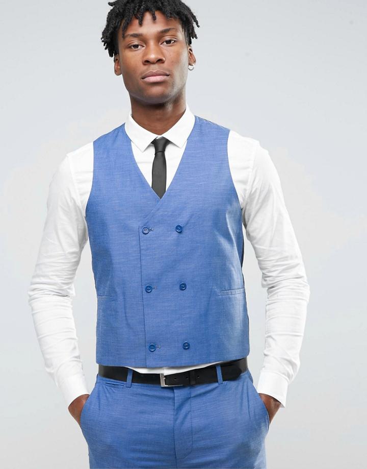 Asos Wedding Vest In Blue - Blue
