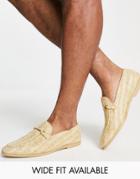 Asos Design Natural Sole Loafers In Stone Raffia-neutral