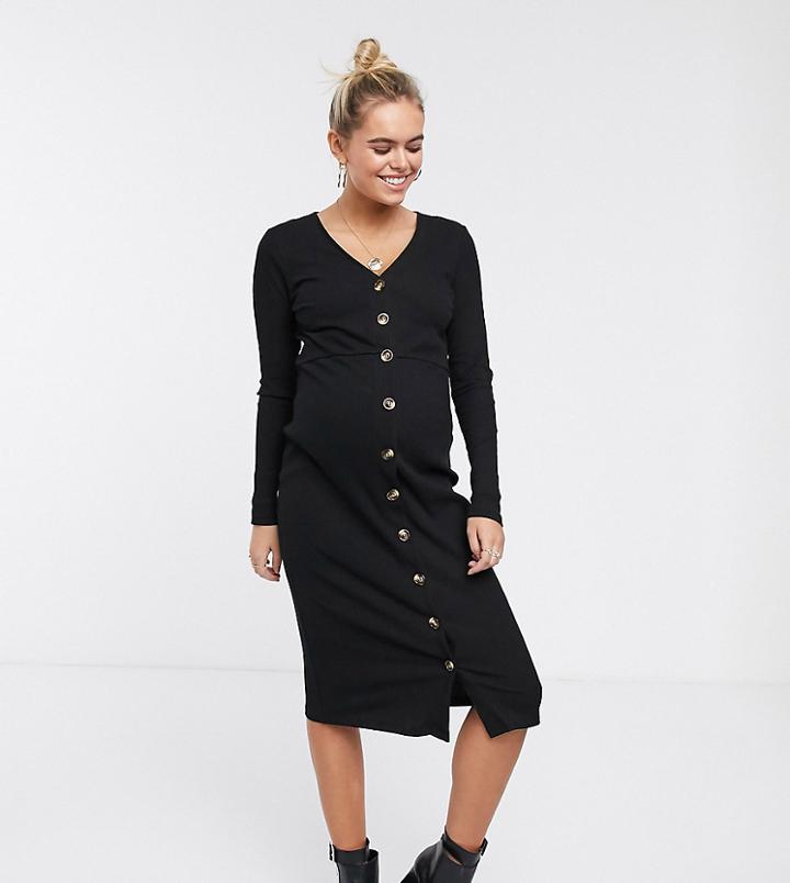 Glamorous Bloom Long Sleeve Bodycon Dress With Button Front In Rib