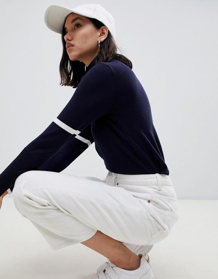 Gianni Feraud Roll Neck Sweater With Stripe Trim - Navy