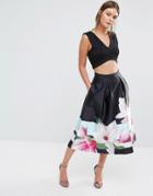 Ted Baker Carolee Full Midi Skirt In Magnolia Stipe Print - Navy