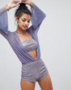 Elsie & Fred Flared Sleeve Romper With Bandeau - Purple