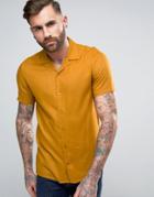 Asos Regular Fit Viscose Shirt With Revere Collar In Mustard - Yellow