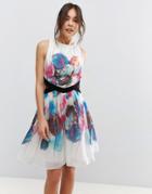 Little Mistress Watercolour Print Cut Out Prom Dress - Multi