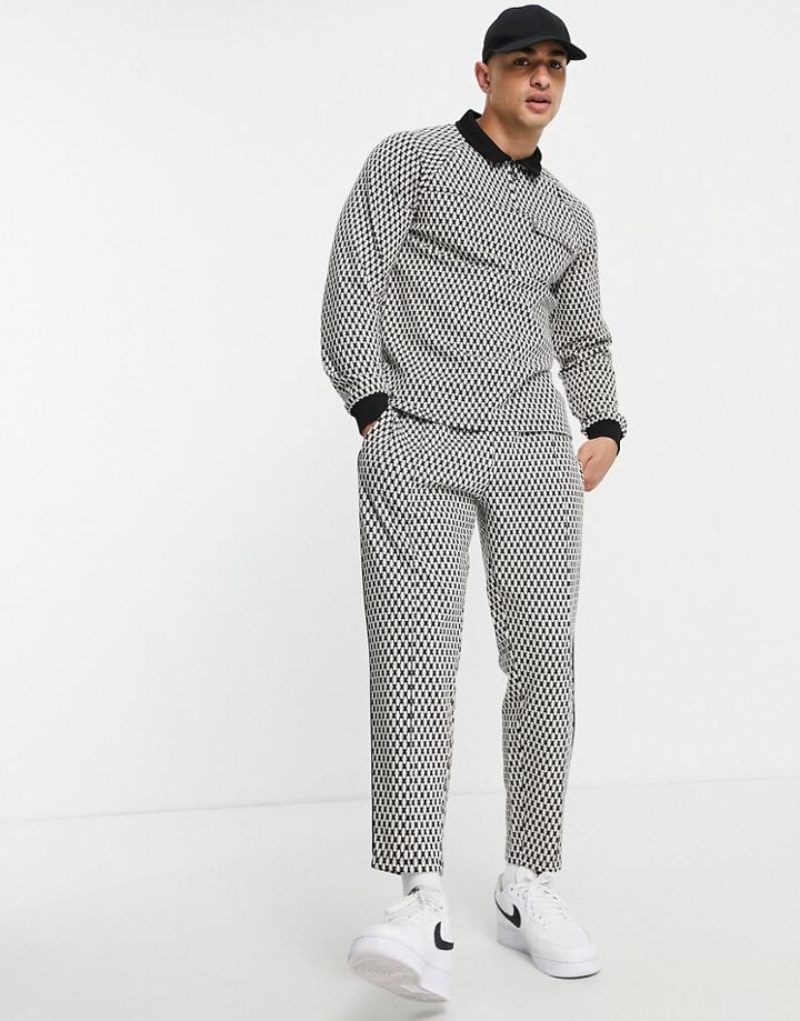 Asos Design Skinny Smart Jacquard Sweatpants In Monochrome - Part Of A Set-multi