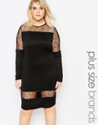 Club L Plus Dress With Sheer Lace Inserts - Black