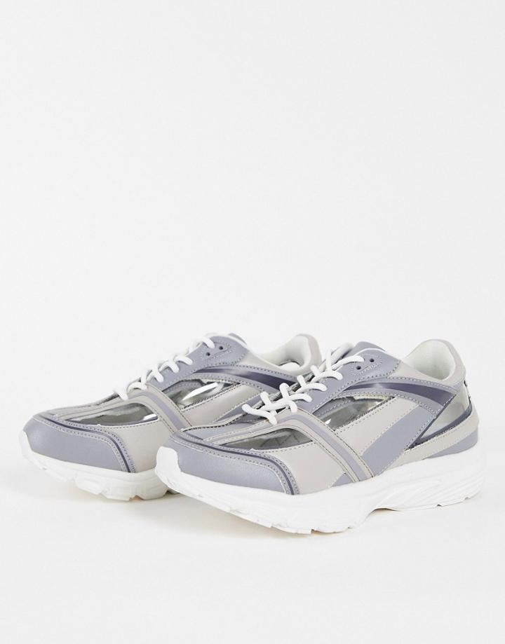 Asos Design Deane Lace Up Sneakers In Gray/clear-grey