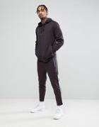 Asos Tracksuit Hoodie/ Skinny Joggers In Black Textured Poly Tricot With Taping - Black