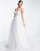 Asos Edition Peyton Embroidered Lace Bodice Cami Dress With Mesh Full Skirt-white