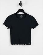 Hollister Lettuce Hem Shrunken T-shirt In Black