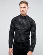 Selected Homme Slim Shirt In Polka Print - Black