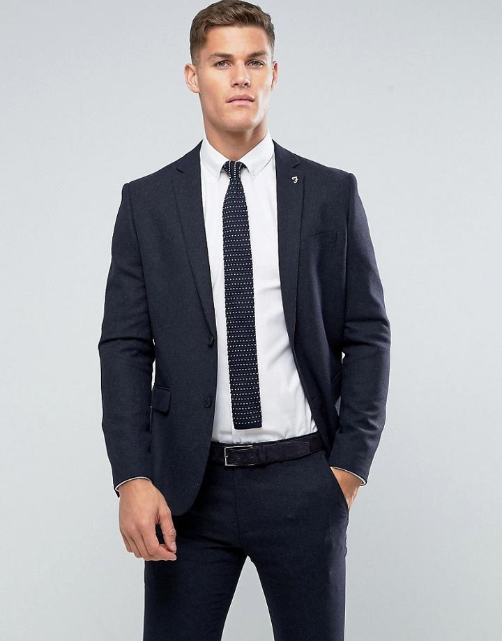 Farah Skinny Blazer In Hopsack Fabric - Navy