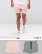 Asos Jersey Shorts 2 Pack Pink/gray Marl Save - Multi