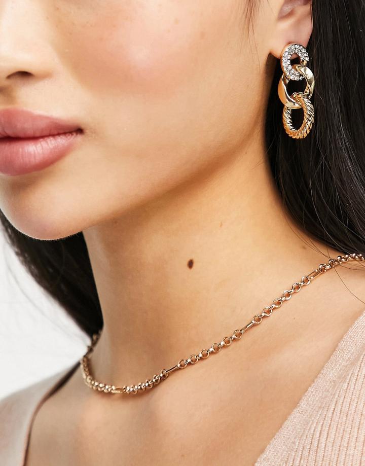 Designb London Chunky Chainlink Drop Earrings In Gold Pave