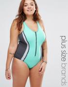 Robyn Lawley Zip Through Swimsuit - Green