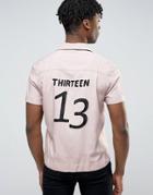 Asos Viscose Shirt With 13 Embroidered Back Design In Regular Fit - Pink