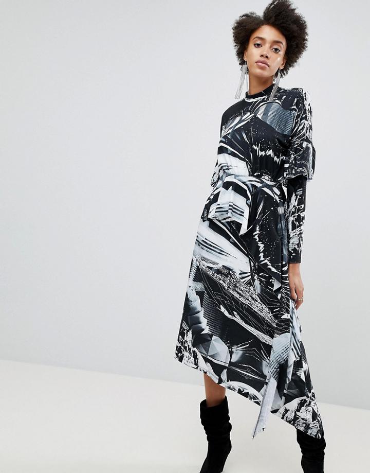 Asos X Star Wars Printed Long Sleeve Hanky Hem Dress - Multi