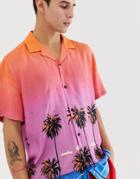 Asos Design Relaxed Fit Shirt In Hawaiian Palm Print With Gems - Pink