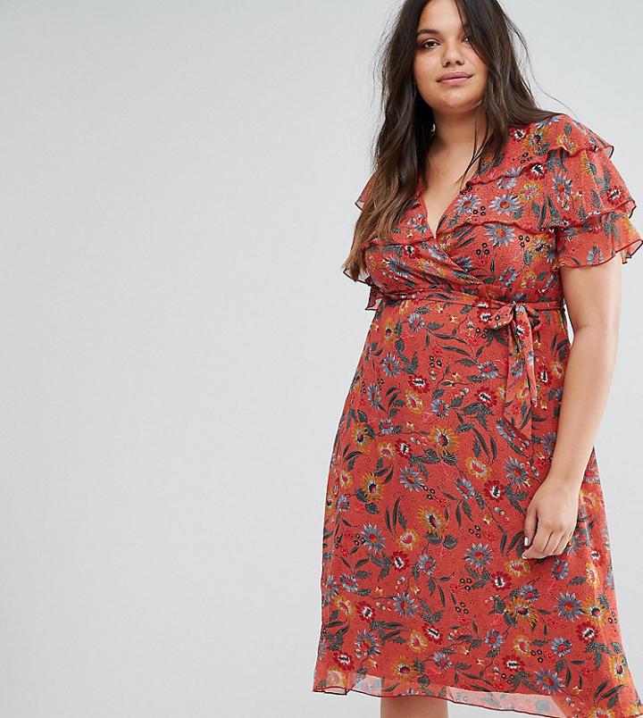 Boohoo Plus Floral Tea Dress - Orange