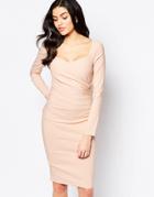 City Goddess Sweetheart Pencil Dress With Pleated Side Detail - Nude